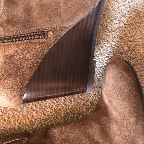 EUC Marco Santi tall knee high medium brown suede boot with buckle wedges 8.5 - Picture 7 of 10